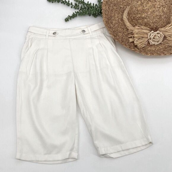 Vintage Nathalie Chaize Cullotte Bermuda Shorts Pedal Pushers Rayon Pockets Crea - Picture 1 of 12